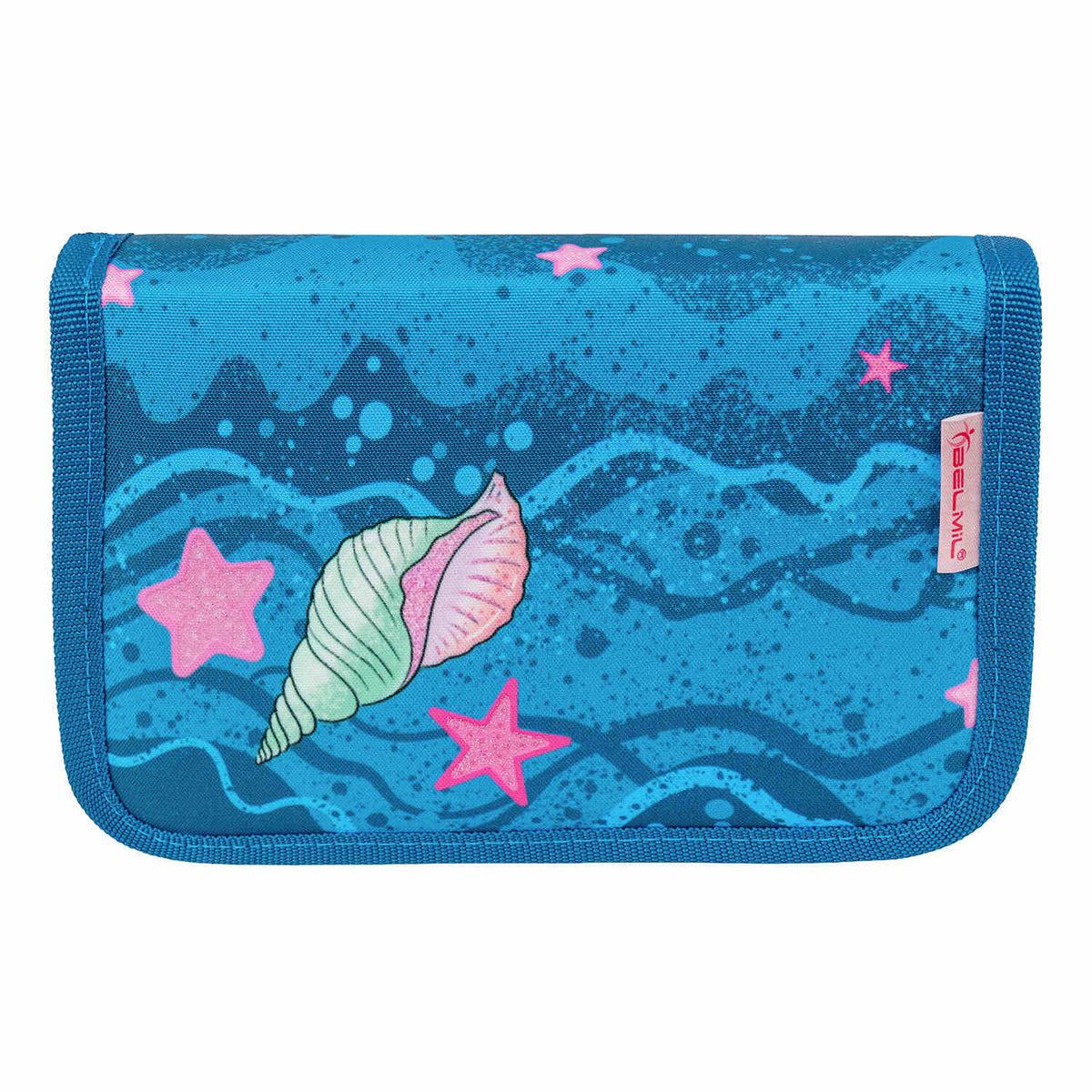 The beautiful embroidered Velcro surface on the Belmil Compact Mermaid School Bag Set – 5-Piece Ergonomic Backpack with AGR Certificate, Fidlock Buckle & 4 Decorative Patches.