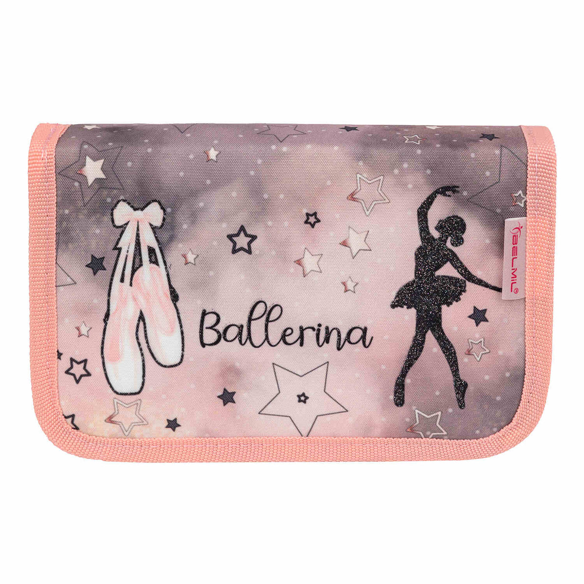 Front pocket of the Ergonomic School Bag Set for Girls – Belmil Mini-Fit Rose Ballet (4 pcs) with pencil case storage.