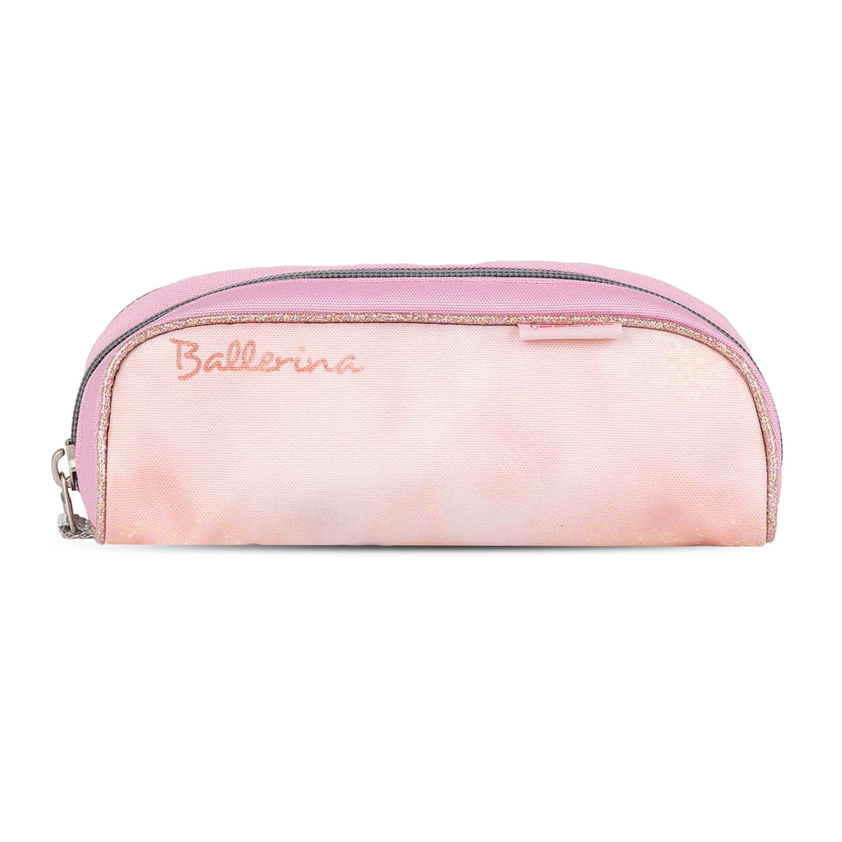 The complete Belmil Classy Ergonomic School Bag Set for Girls 'Ballerina Black Pink' showcasing all four pieces including gym bag, pencil cases, and raincoat.