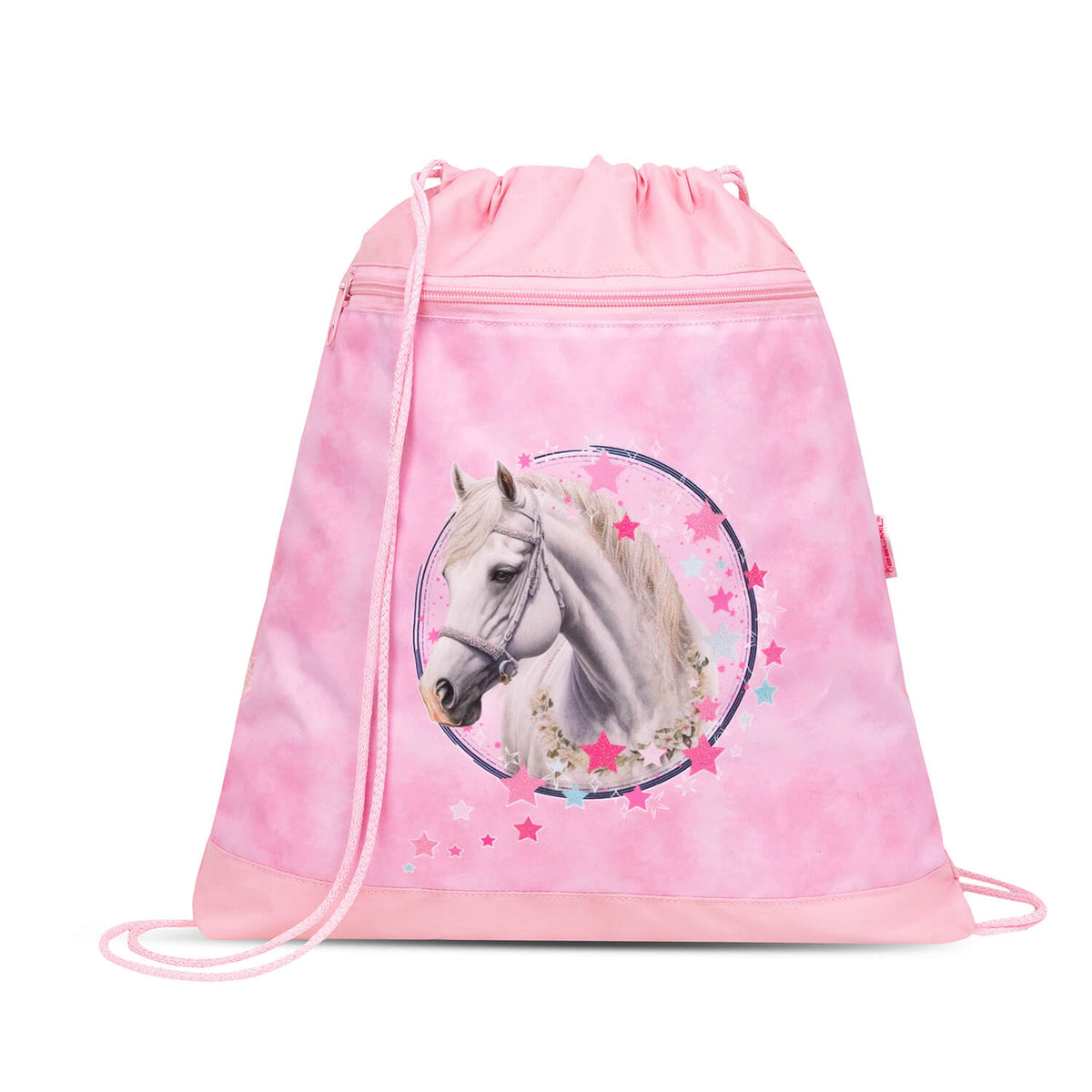 The charming design aspect of the Belmil Ergonomic School Bag Set for Girls “Amazing Horse” Design + Unicorn Raincoat – 4-Piece Back-to-School Bundle appealing to young horse lovers.