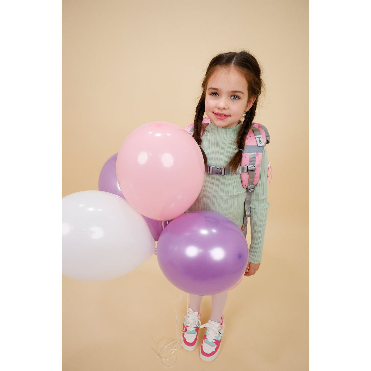 The full Classy Ballet Light Pink schoolbag set 4 pcs displayed with multiple compartments, representing the perfect Ergonomic School Bag Set for Girls – Belmil Classy Ballet Light Pink (4 pcs).
