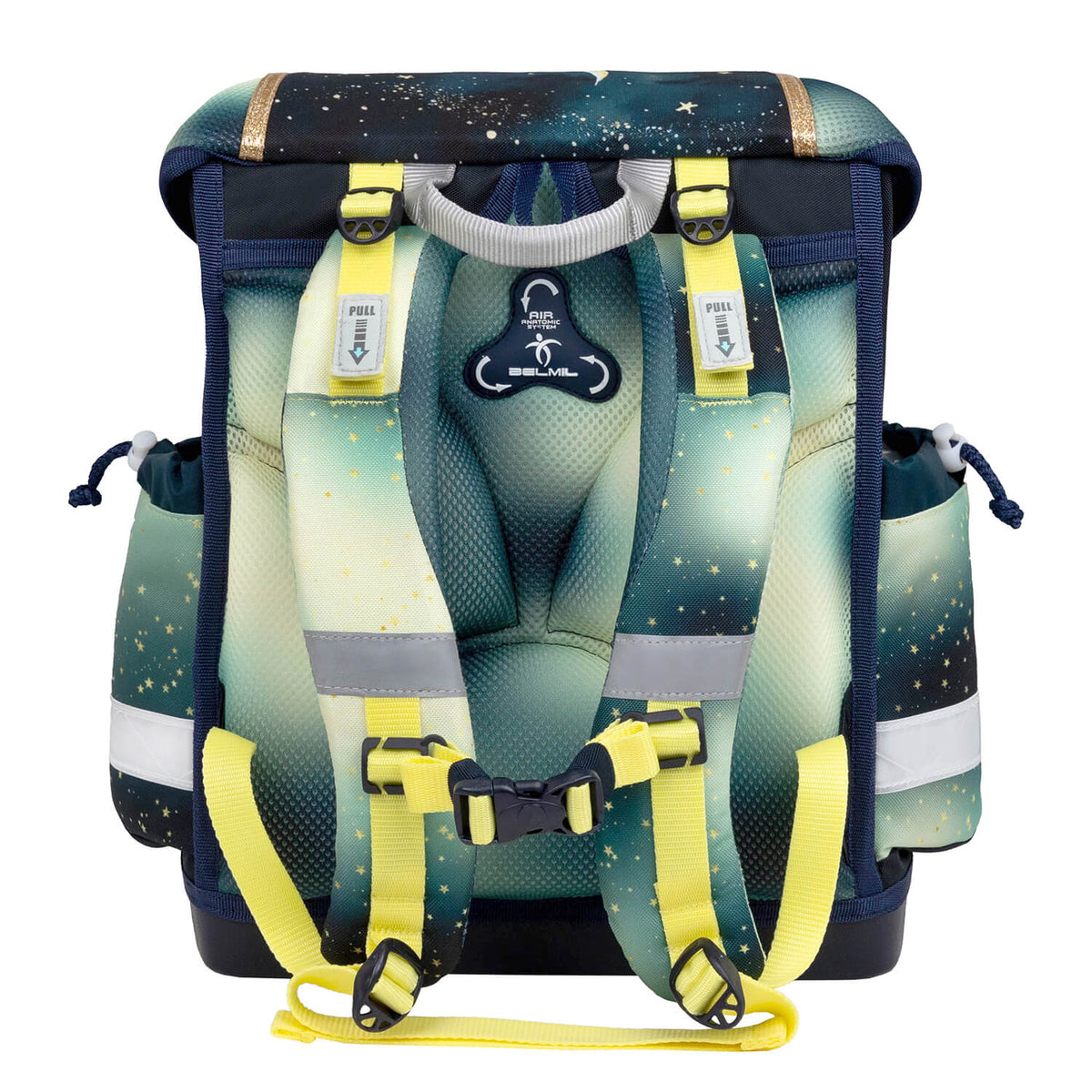 Back view of the Ergonomic School Bag Set for Girls – Belmil Classy Sparkling Unicorn (4 pcs) highlighting breathable back padding.