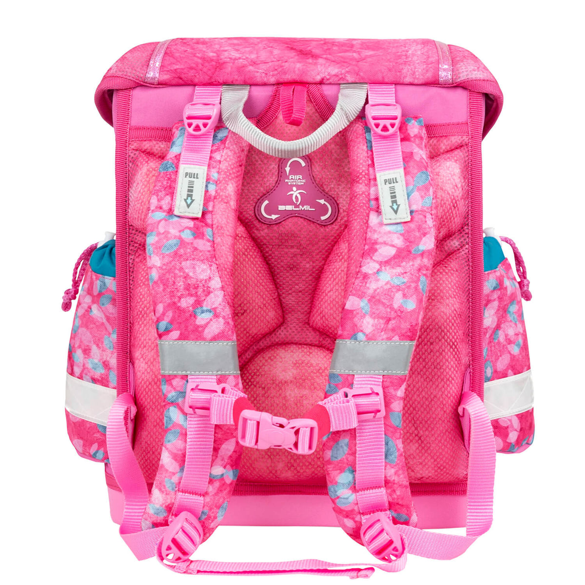 All four pieces of the Ergonomic School Bag Set for Girls – Belmil Classy Tropical Toucan (4 pcs) organized together.