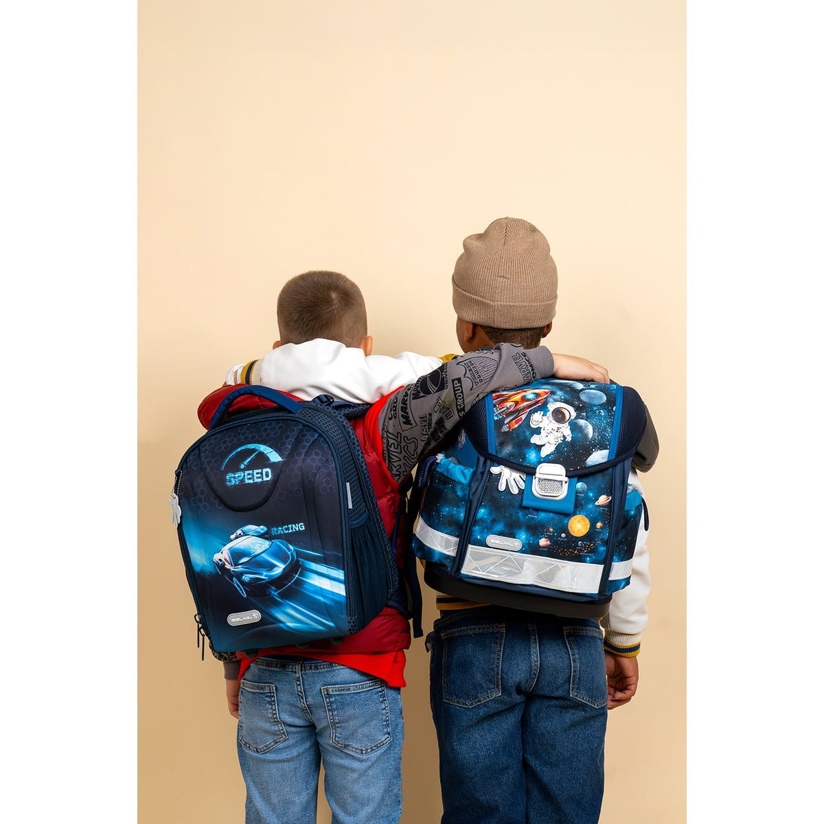 The Ergonomic School Bag Set for Boys – Belmil Classy Infinity Space (5 pcs) displayed with easy-to-use metal buckle.