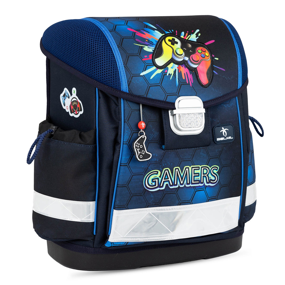 Lightweight and ergonomic design of the Ergonomic School Bag Set for Boys– Belmil Classy Game On! (4 pcs) showcasing padded shoulder straps and breathable back.
