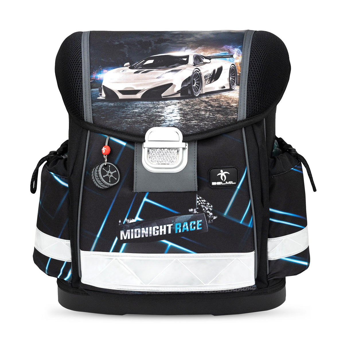 View of the Ergonomic School Bag Set for Boys– Belmil Classy Midnight Turbo (4 pcs) that showcases its padded shoulder straps and breathable back.