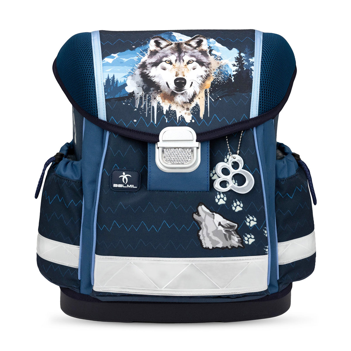 Close-up view of the Ergonomic School Bag Set for Boys– Belmil Classy Northern Alpha (4 pcs) showcasing the well-organized compartments and lightweight material.