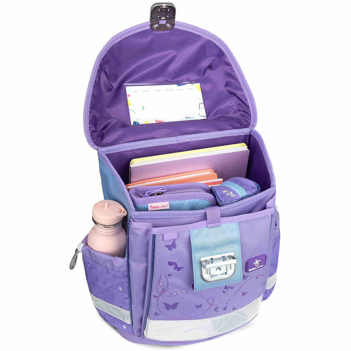 The complete Classy Purple Blue Butterfly schoolbag set 4 pcs ready for school - Ergonomic School Bag Set for Girls – Belmil.