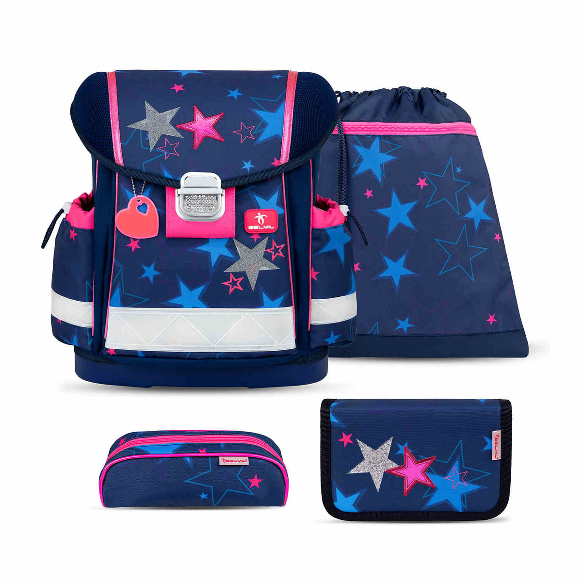 Classy Sparkling Star schoolbag set 4 pcs - Ergonomic School Bag Set for Girls by Belmil, designed for comfort and style.