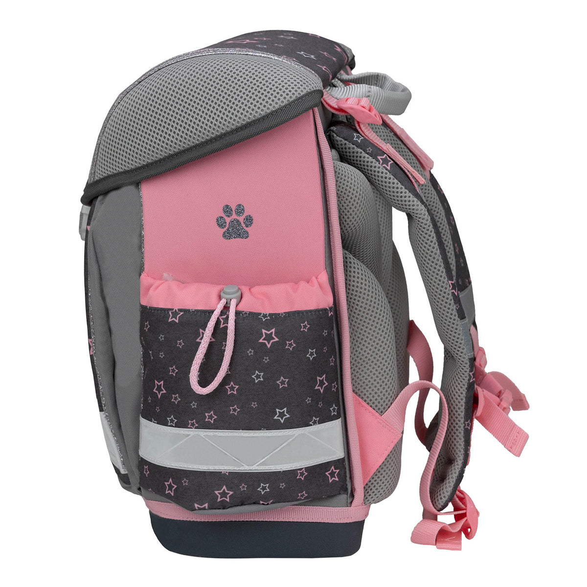 Organizational compartments inside the Ergonomic School Bag Set for Girls – Belmil Classy Starry Paws (4 pcs) providing ideal storage for school supplies.