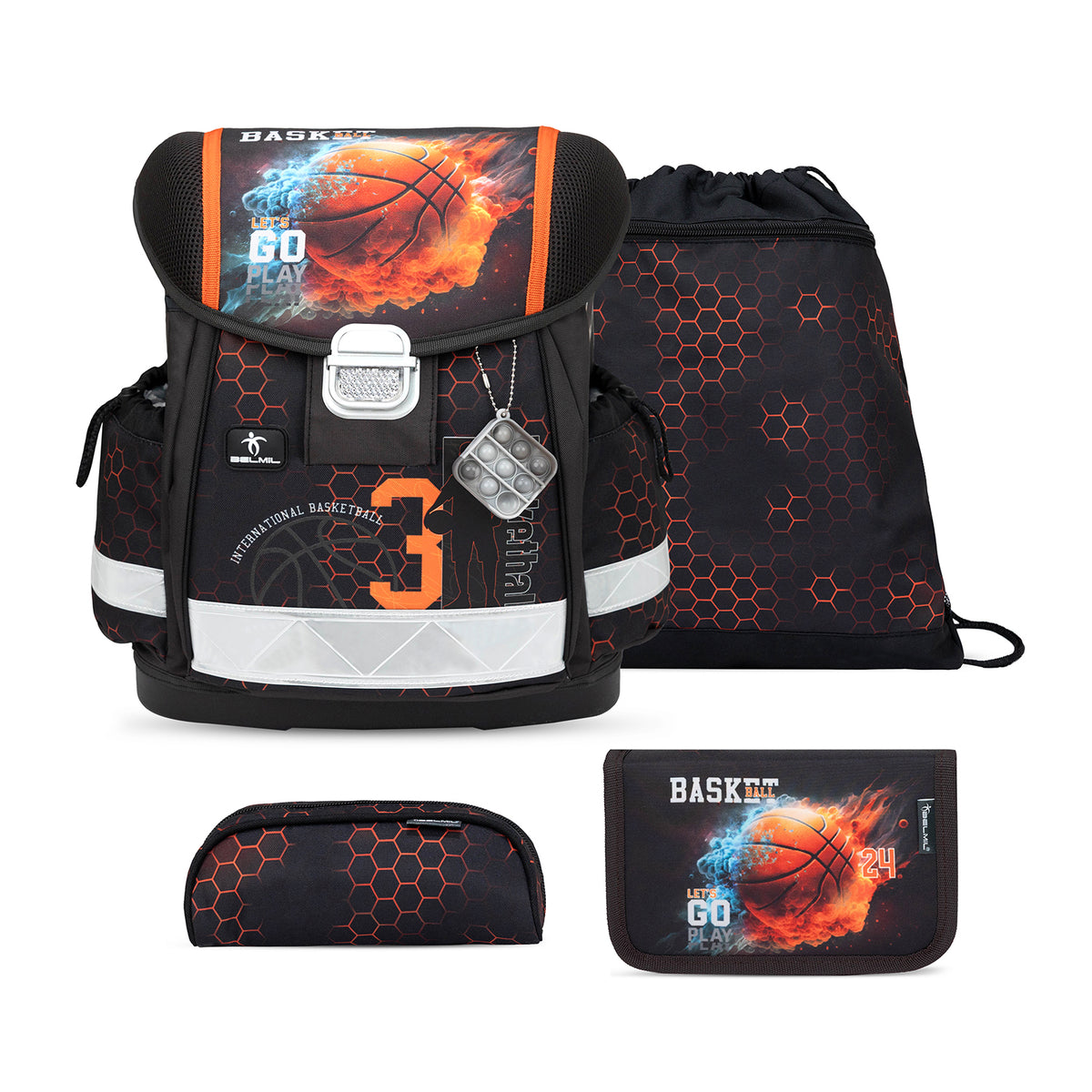 Ergonomic School Bag Set for Boys– Belmil Classy Basket Inferno (4 pcs)