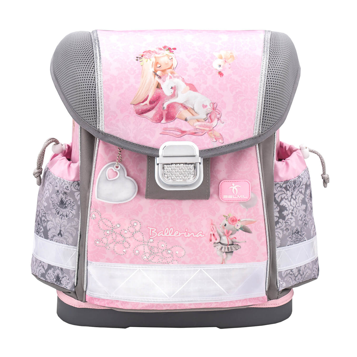 Round pencil case included in the Ergonomic School Bag Set for Girls – Belmil Classy Ballerina with adorable ballerina graphics.