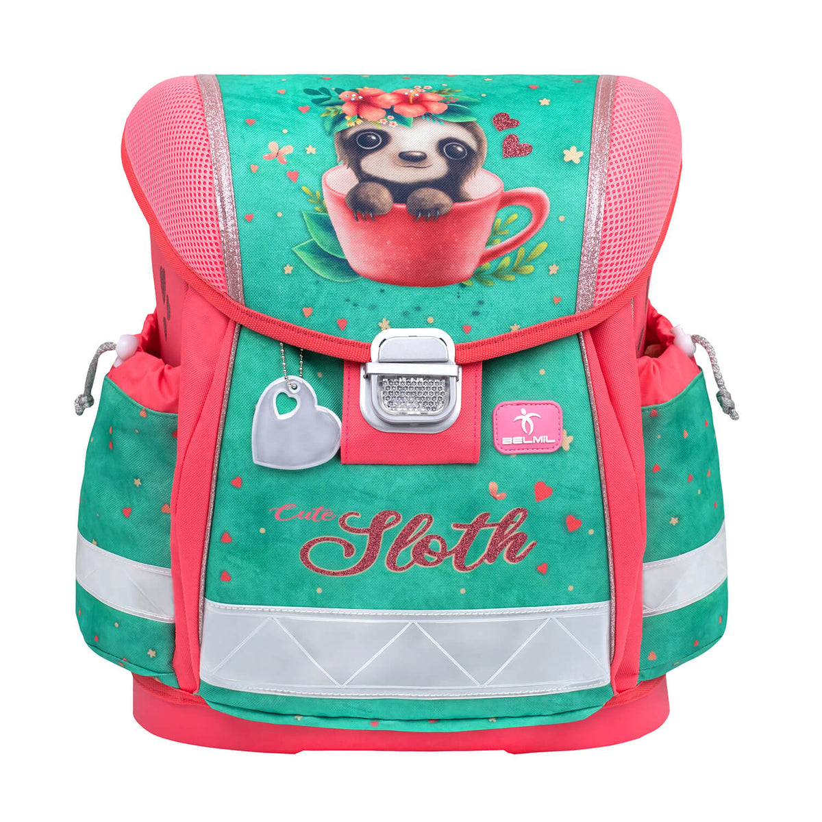 The Belmil Ergonomic School Bag Set for Girls “Cute Sloth” Design + Unicorn Raincoat – 4-Piece Back-to-School Bundle includes a spacious school bag with multiple compartments.