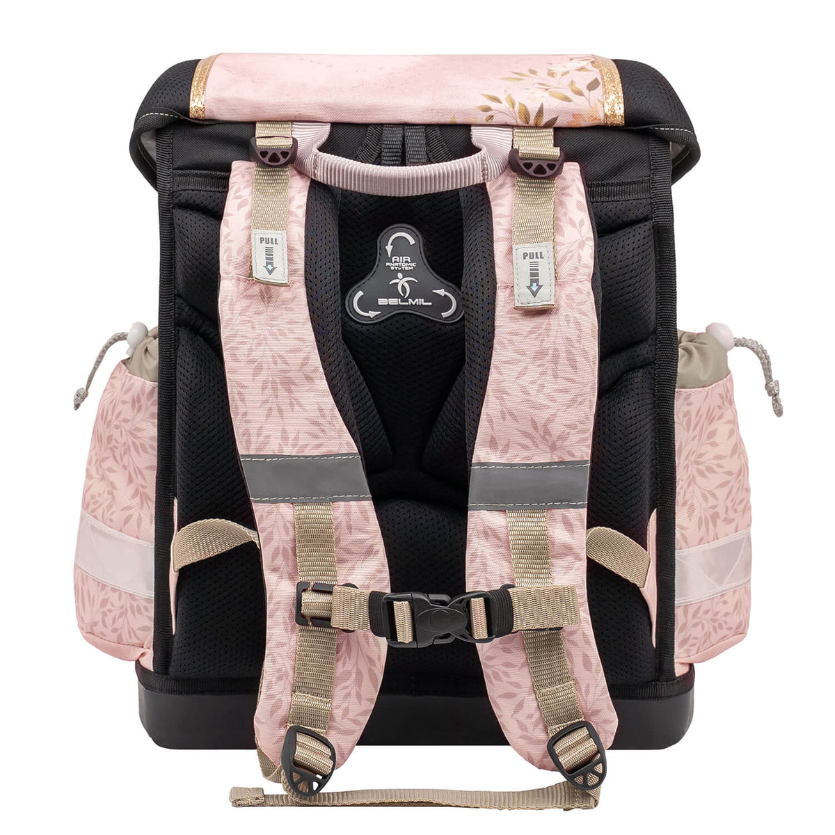 Detailed look at the side pockets and compartments of the Classy Horse Chestnut schoolbag set 4 pcs, optimized for convenience, Ergonomic School Bag Set for Girls – Belmil Classy Horse Chestnut (4 pcs).