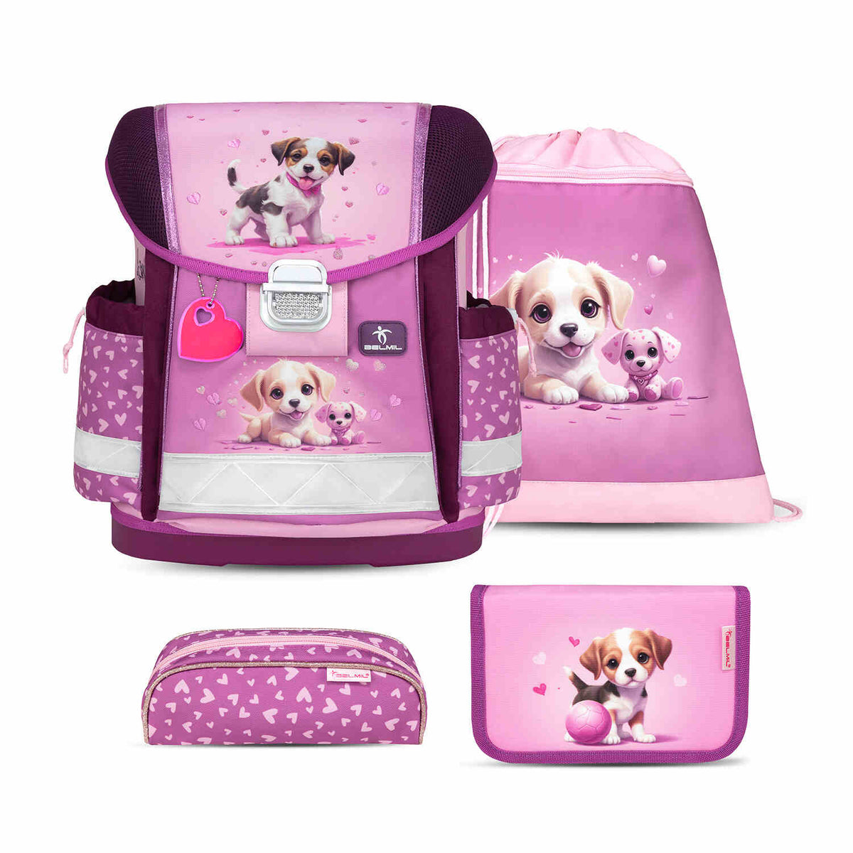 View of the Classy Little Puppies schoolbag set 4 pcs, featuring an ergonomic design ideal for first graders.