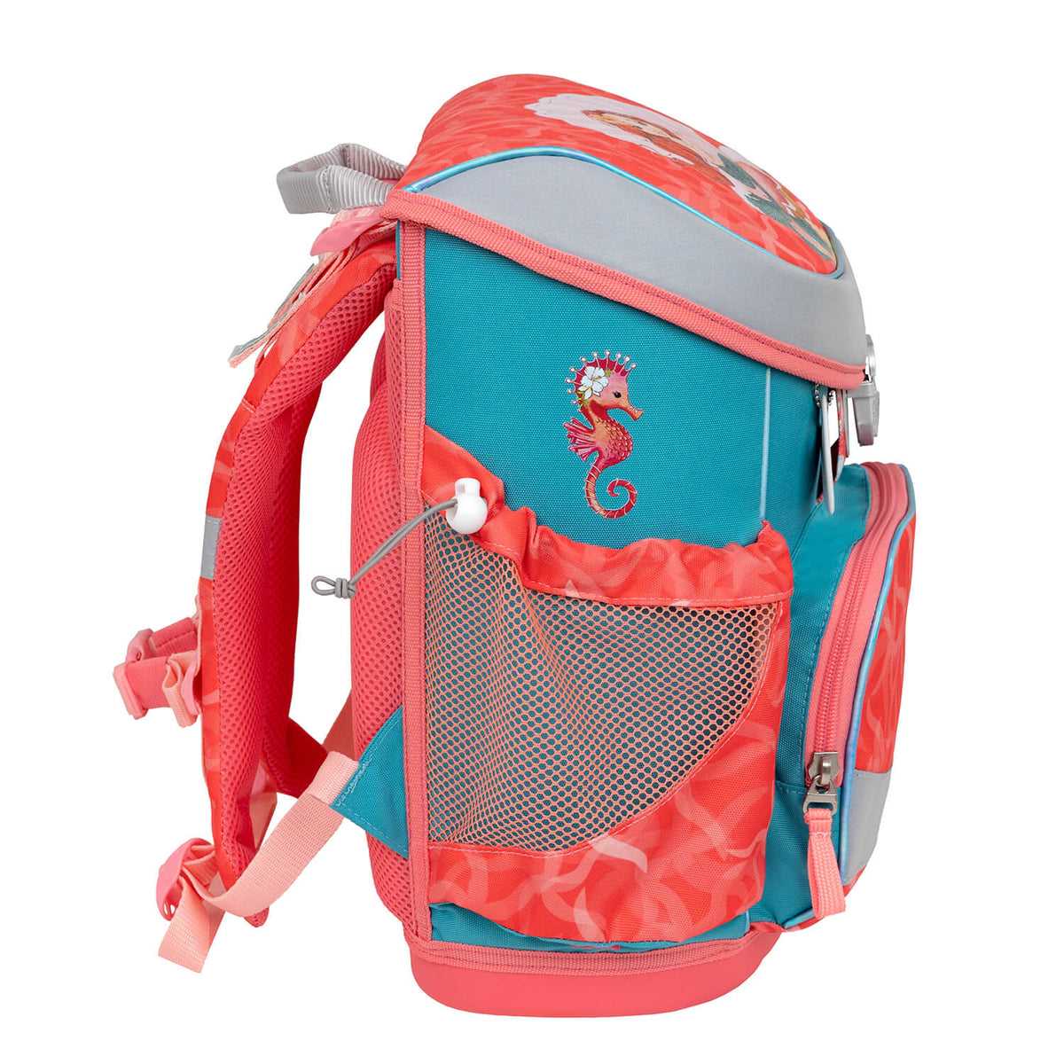 Children happily using the Belmil Mini-Fit Ergonomic School Bag Set “Sea Queen” Design + Unicorn Raincoat – 5-Piece Compact and Comfortable School Starter Set, demonstrating comfort and fun.