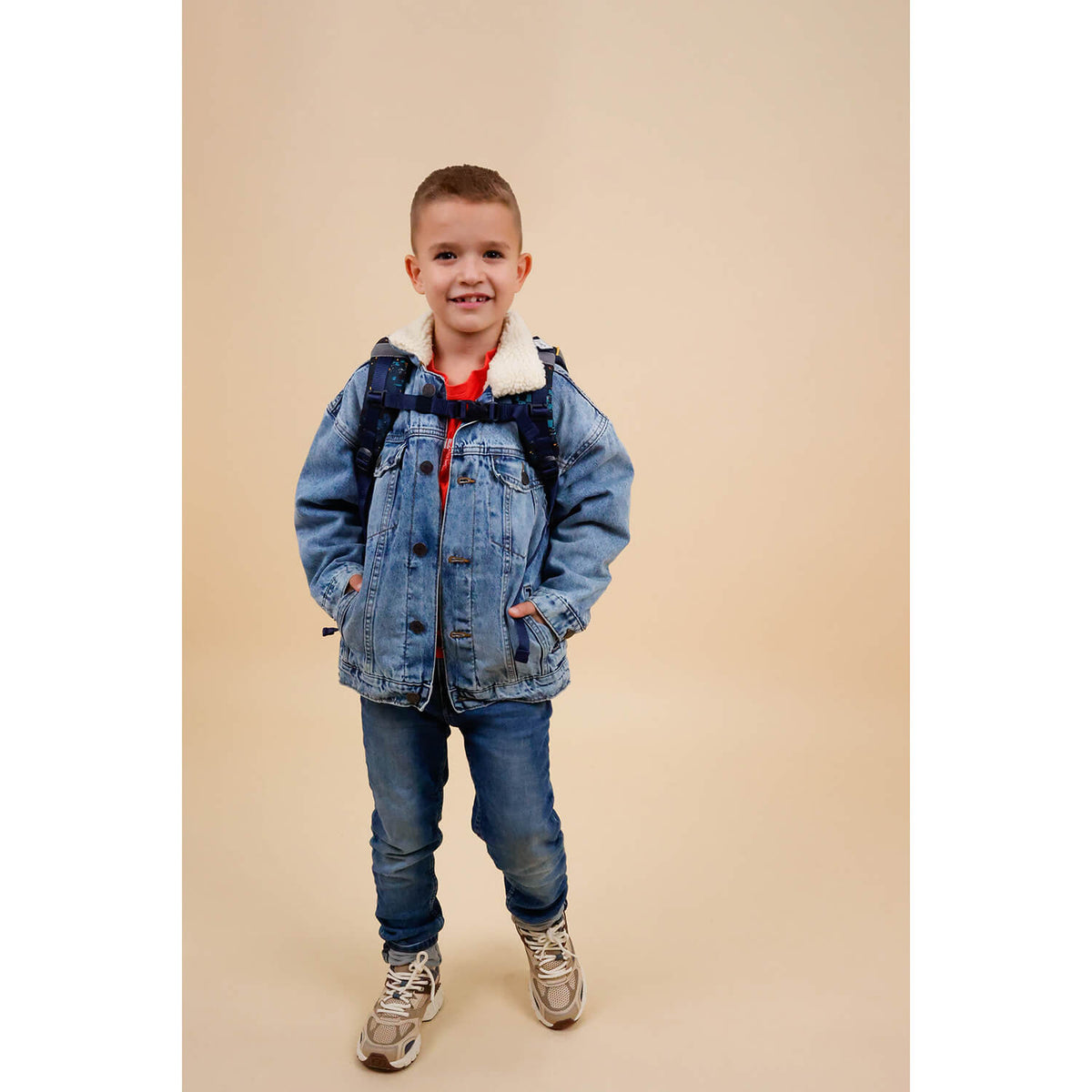 Interior layout of the Belmil Mini-Fit Ergonomic School Bag Set for Boys “Tractron” Design + Dinosaur Raincoat – 5-Piece Compact and Back-Friendly School Starter Set with organized compartments.