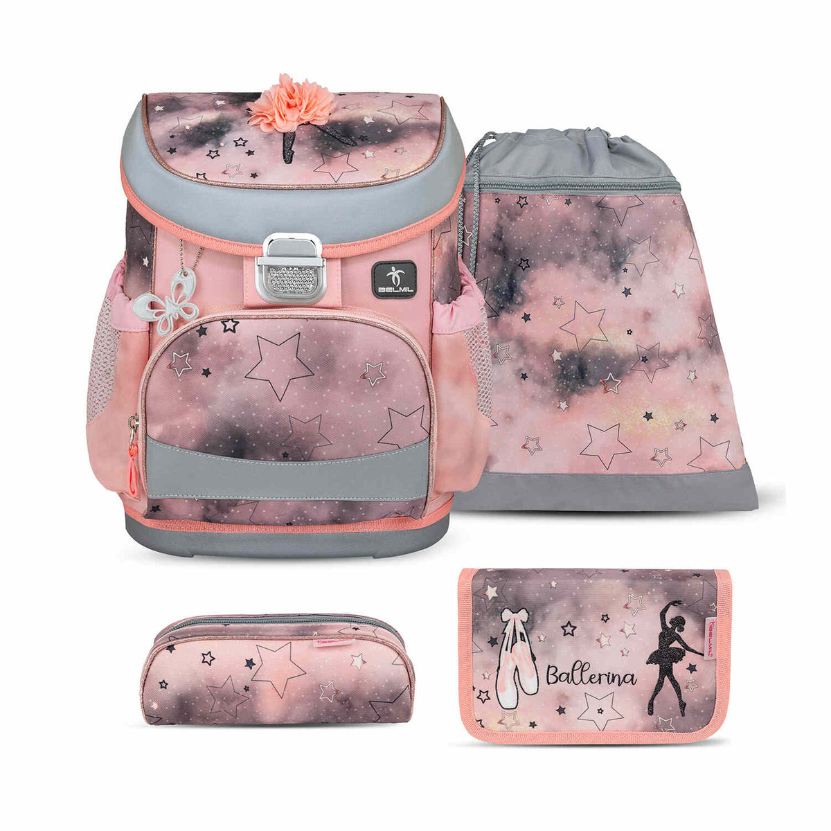 Ergonomic School Bag Set for Girls – Belmil Mini-Fit Rose Ballet (4 pcs) featuring a stylish design and ergonomic back.