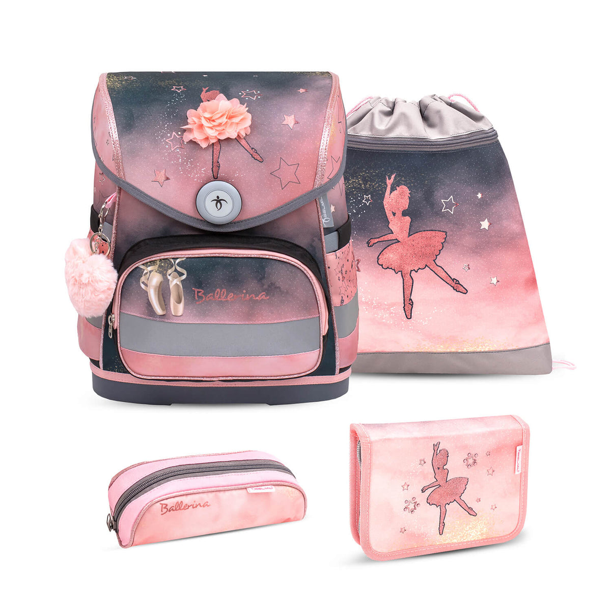Compact Ballerina Black Pink schoolbag set 4 pcs showcasing the ergonomic design, ideal for comfort, part of Belmil's Ergonomic School Bag Set for Girls.