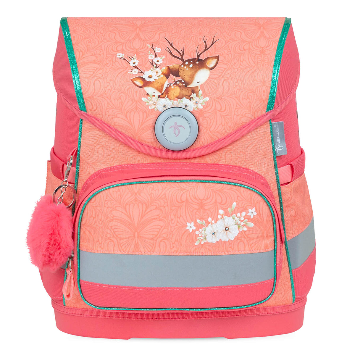 Close-up of the magical unicorn raincoat included in the Belmil Compact Ergonomic School Bag Set 'Cute Doe' Design.