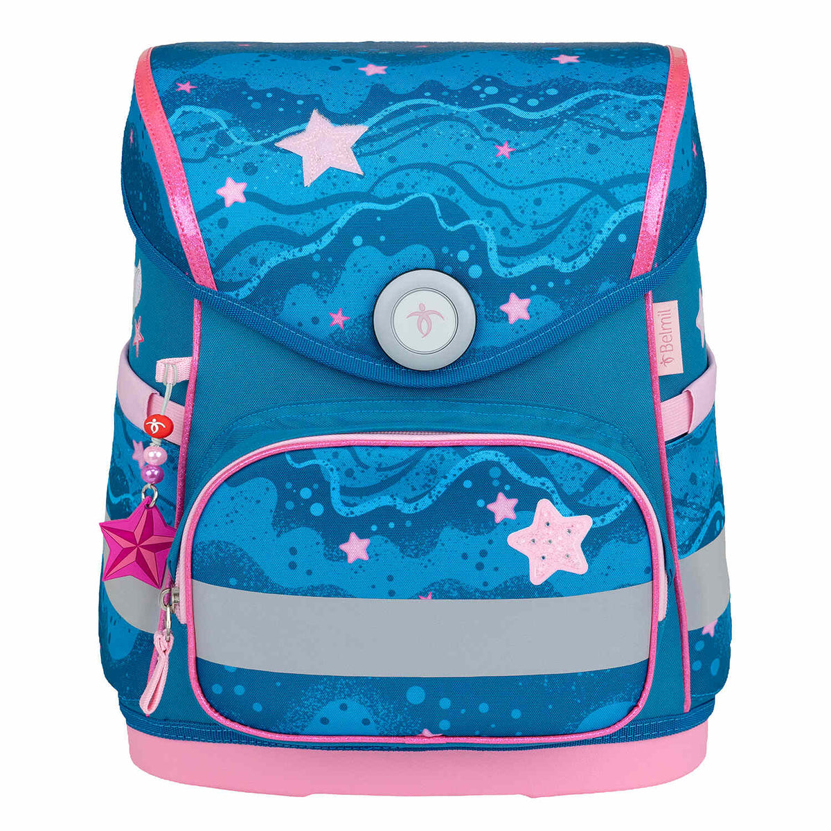 Spacious interior of the Belmil Compact Mermaid School Bag Set – 5-Piece Ergonomic Backpack with AGR Certificate, Fidlock Buckle & 4 Decorative Patches showing multiple compartments.