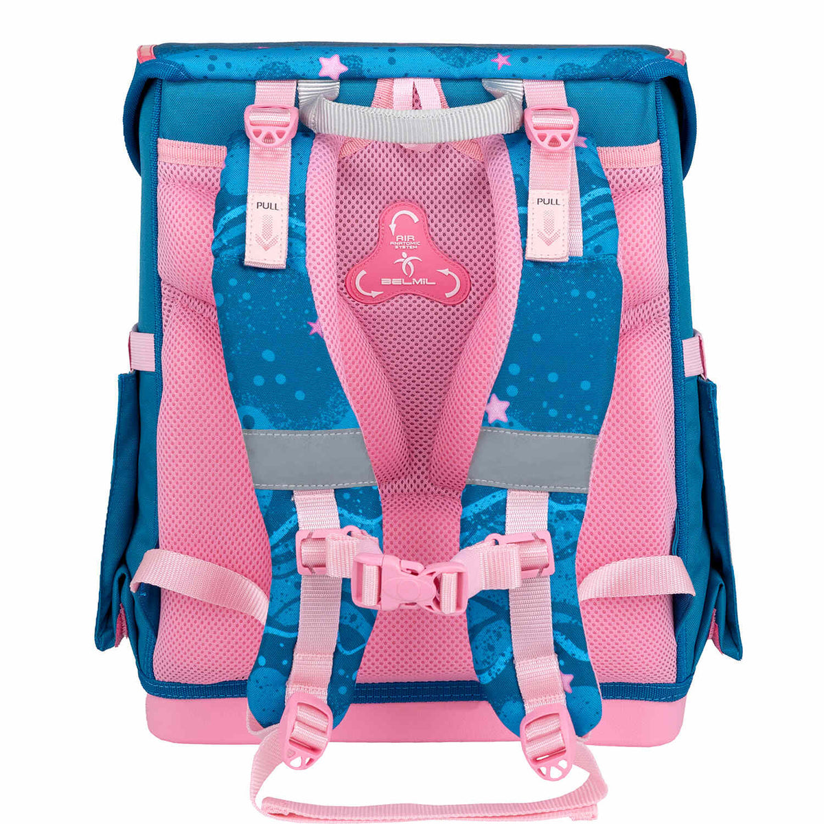 Reflection elements on the Belmil Compact Mermaid School Bag Set – 5-Piece Ergonomic Backpack with AGR Certificate, Fidlock Buckle & 4 Decorative Patches.