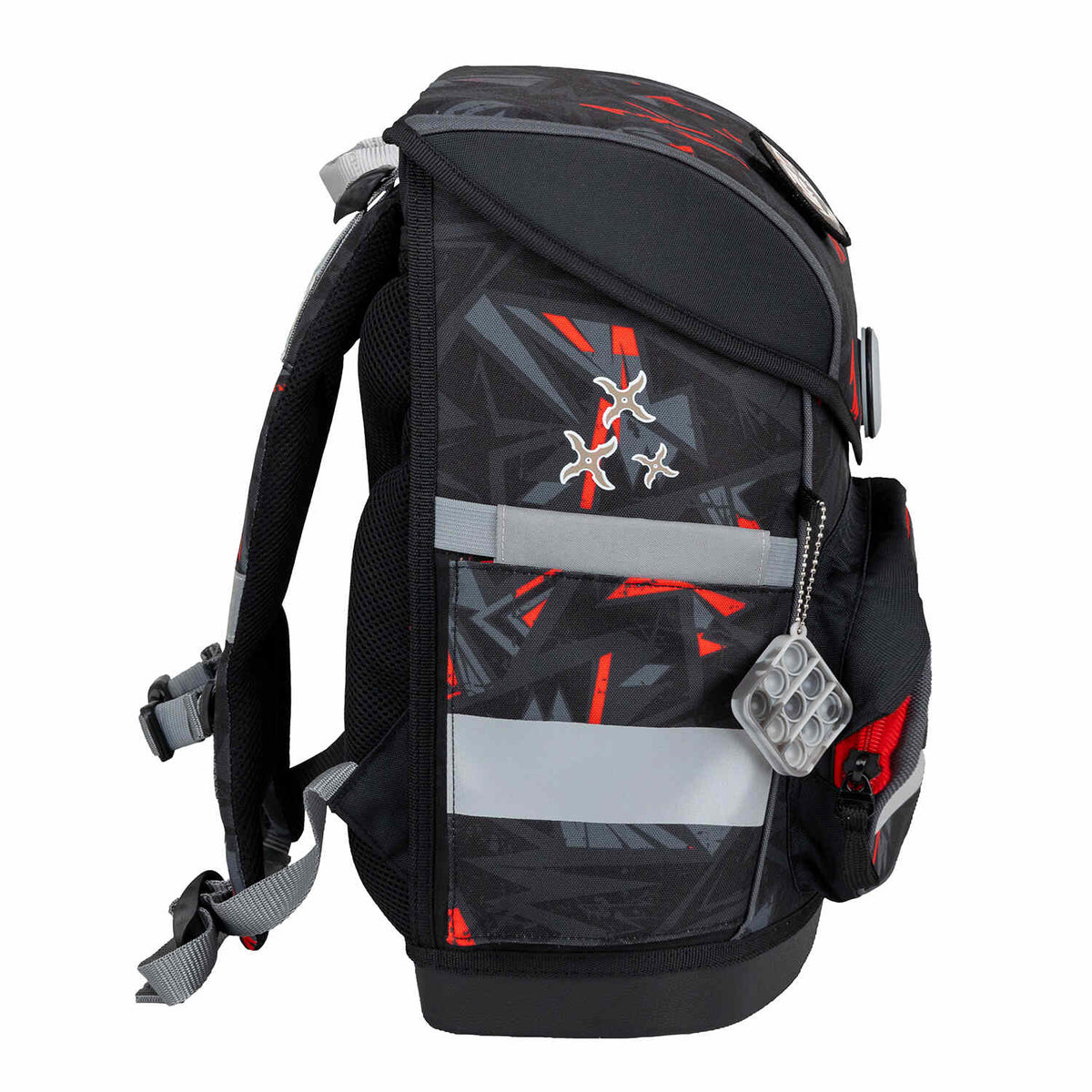 Belmil Compact Ninja School Bag Set – 5-Piece Ergonomic Backpack with AGR Certificate, Fidlock Buckle & 4 Decorative Patches with reflective elements for enhanced visibility and safety.