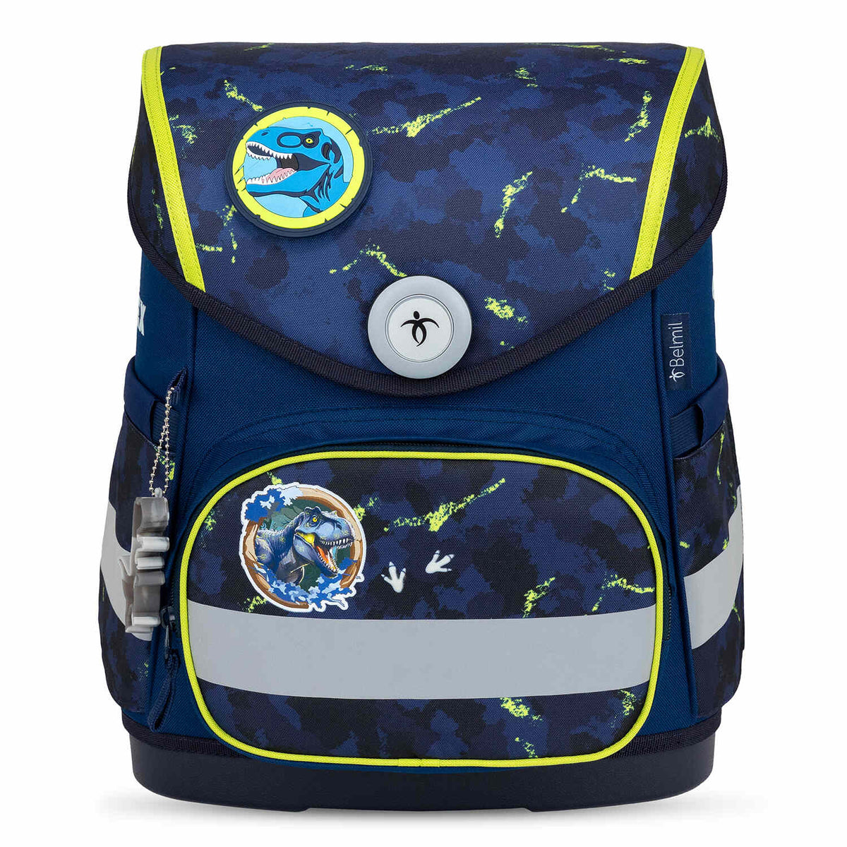 Belmil Compact T-rex School Bag Set – 5-Piece Ergonomic Backpack with AGR Certificate, Fidlock Buckle & 4 Decorative Patches and its breathable padded back for comfortable wear all day.