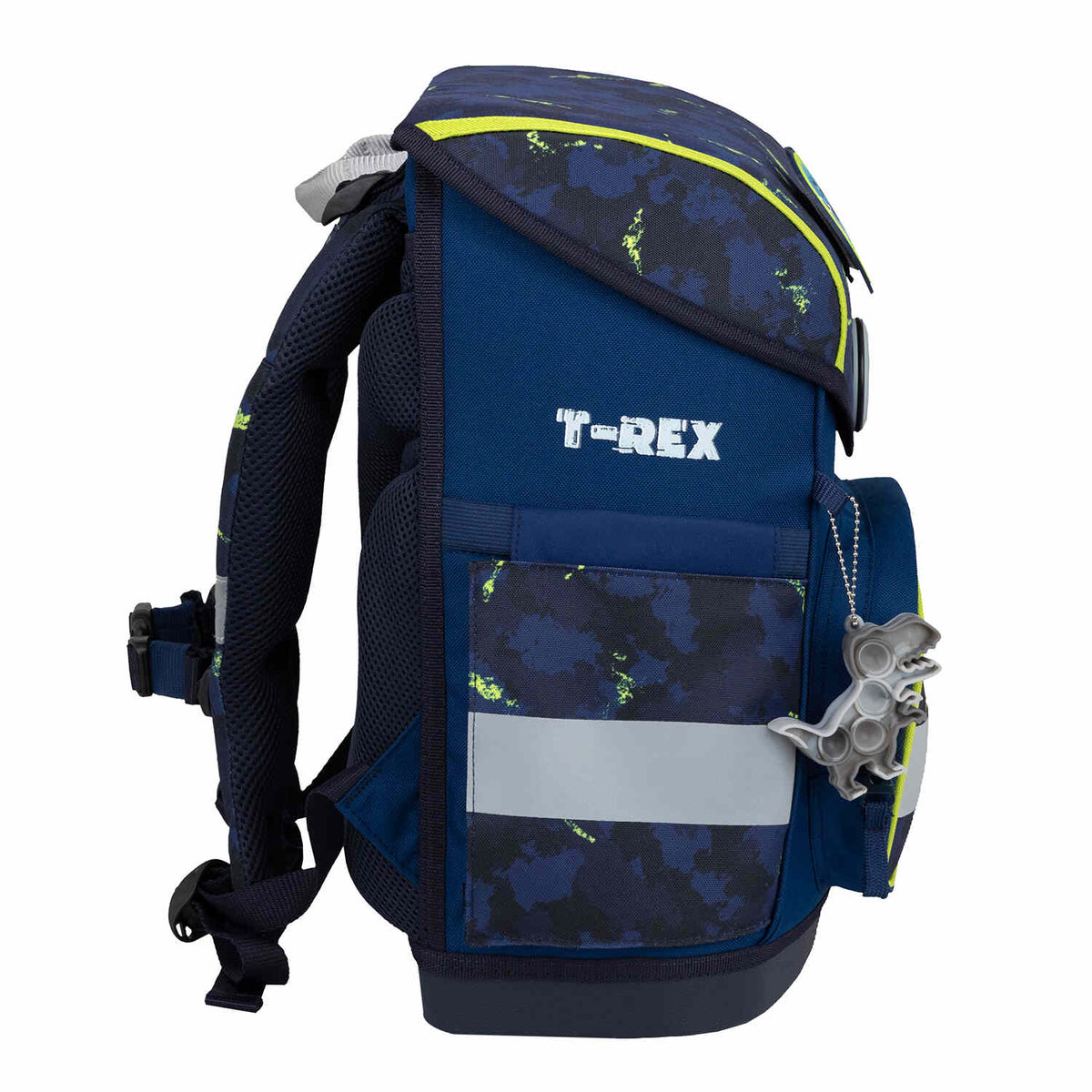 Belmil Compact T-rex School Bag Set – 5-Piece Ergonomic Backpack with AGR Certificate, Fidlock Buckle & 4 Decorative Patches featuring fun dinosaur-themed decorative patches perfect for young adventurers.