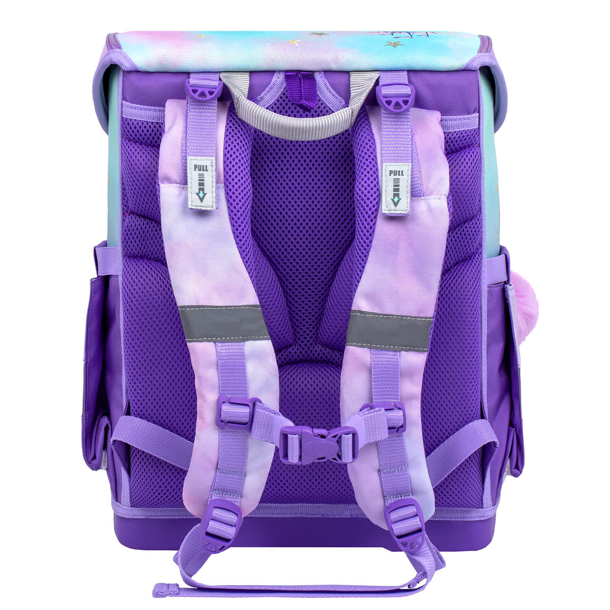 The Fidlock magnetic closure system of the Ergonomic School Bag Set for Girls – Belmil Compact Rainbow Unicorn Magic schoolbag set 4 pcs, ensuring convenience and safety.