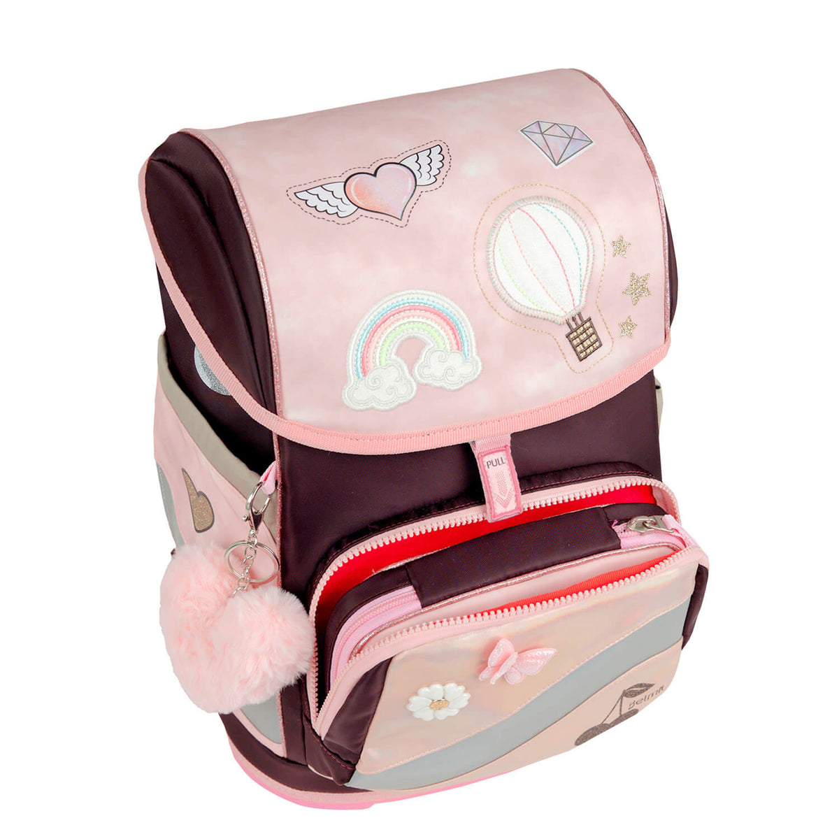 Stylish Premium School Bag Set for Girls, Belmil Smarty Plus Glam schoolbag set 5 pcs with padded hip belt.