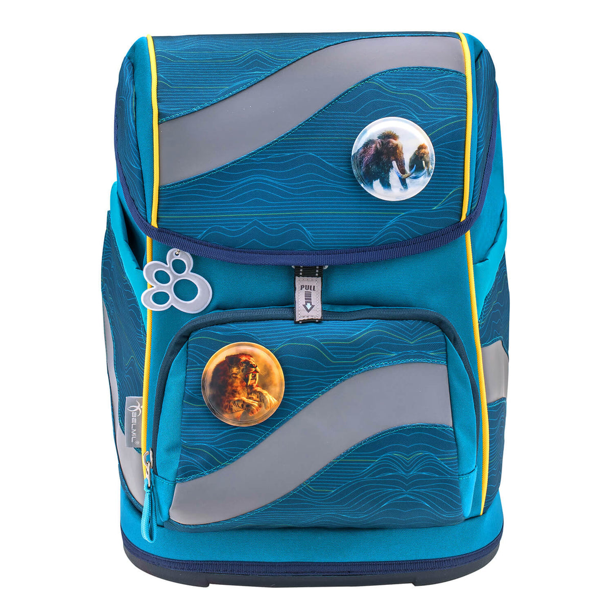 Showcasing the detachable hip belt of the Belmil Smarty Waves Orange Ergonomic School Bag Set – 5-Piece Set with 9 Interchangeable Patches and Hip Belt.
