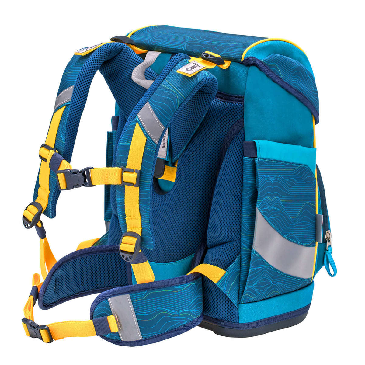 The stable construction of the lightweight Belmil Smarty Waves Orange Ergonomic School Bag Set – 5-Piece Set with 9 Interchangeable Patches and Hip Belt.