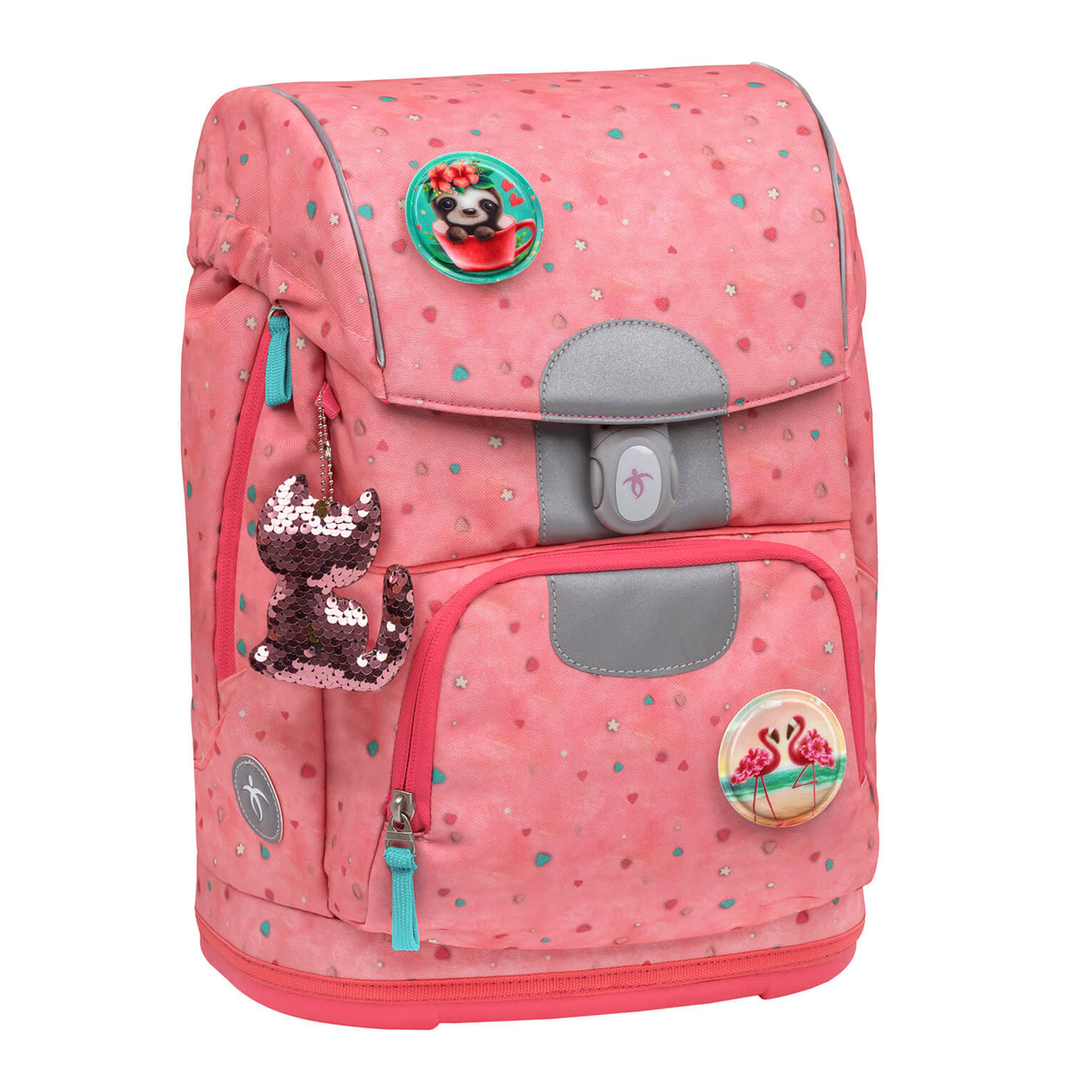 Ergonomic School Bag Set for Girls – Belmil Motion Blue Bird schoolbag set 5 pcs with easy-to-open magnetic buckle.