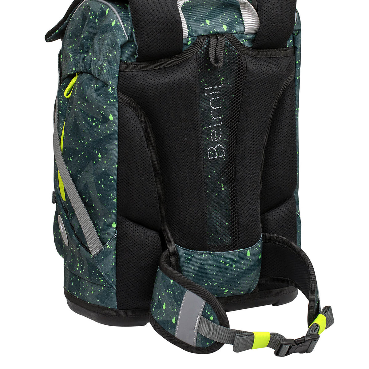 Belmil Motion school bag set displayed with interchangeable patches for personalization.