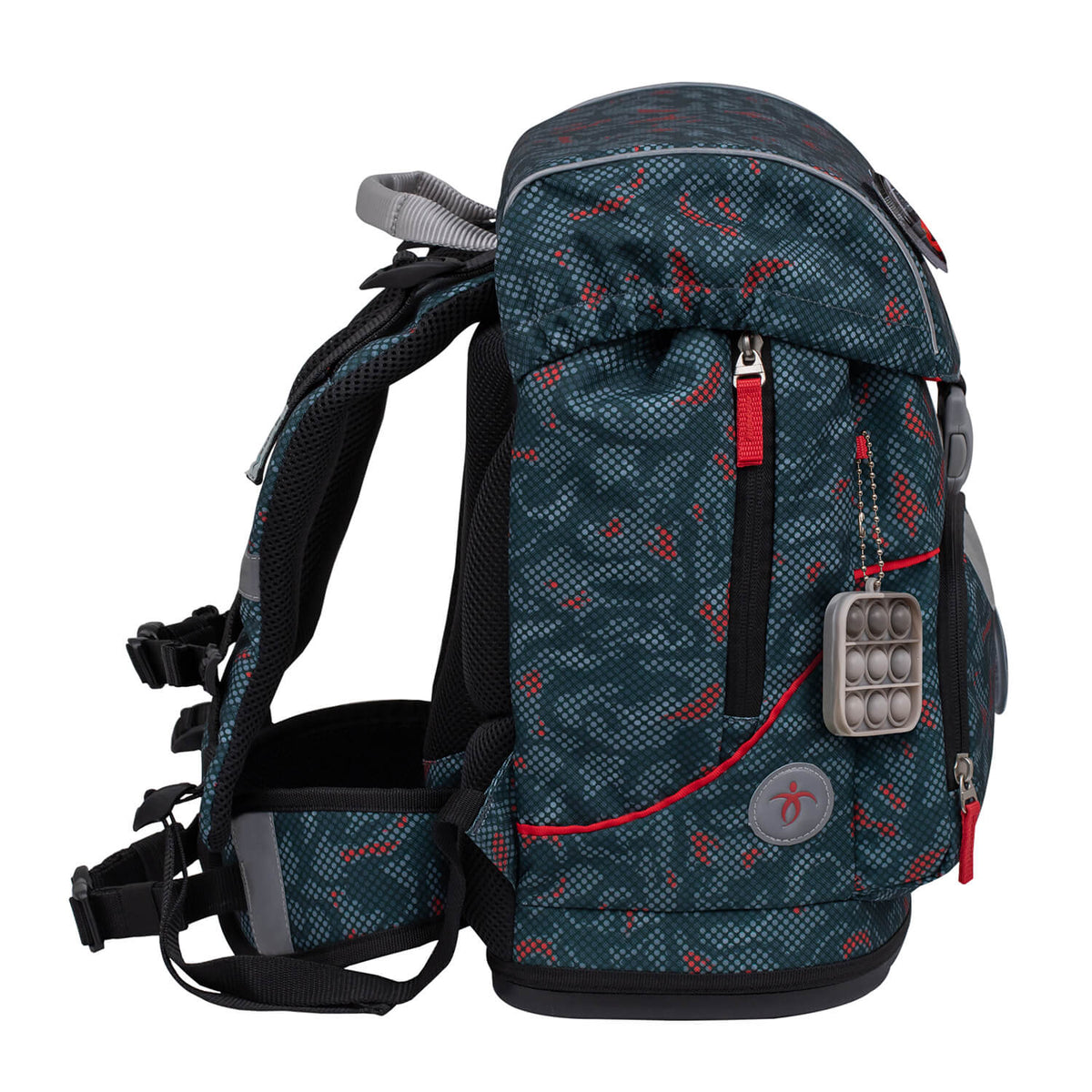 A young boy wearing the Belmil Motion Red Dots Ergonomic School Bag, demonstrating its lightweight design and comfort.