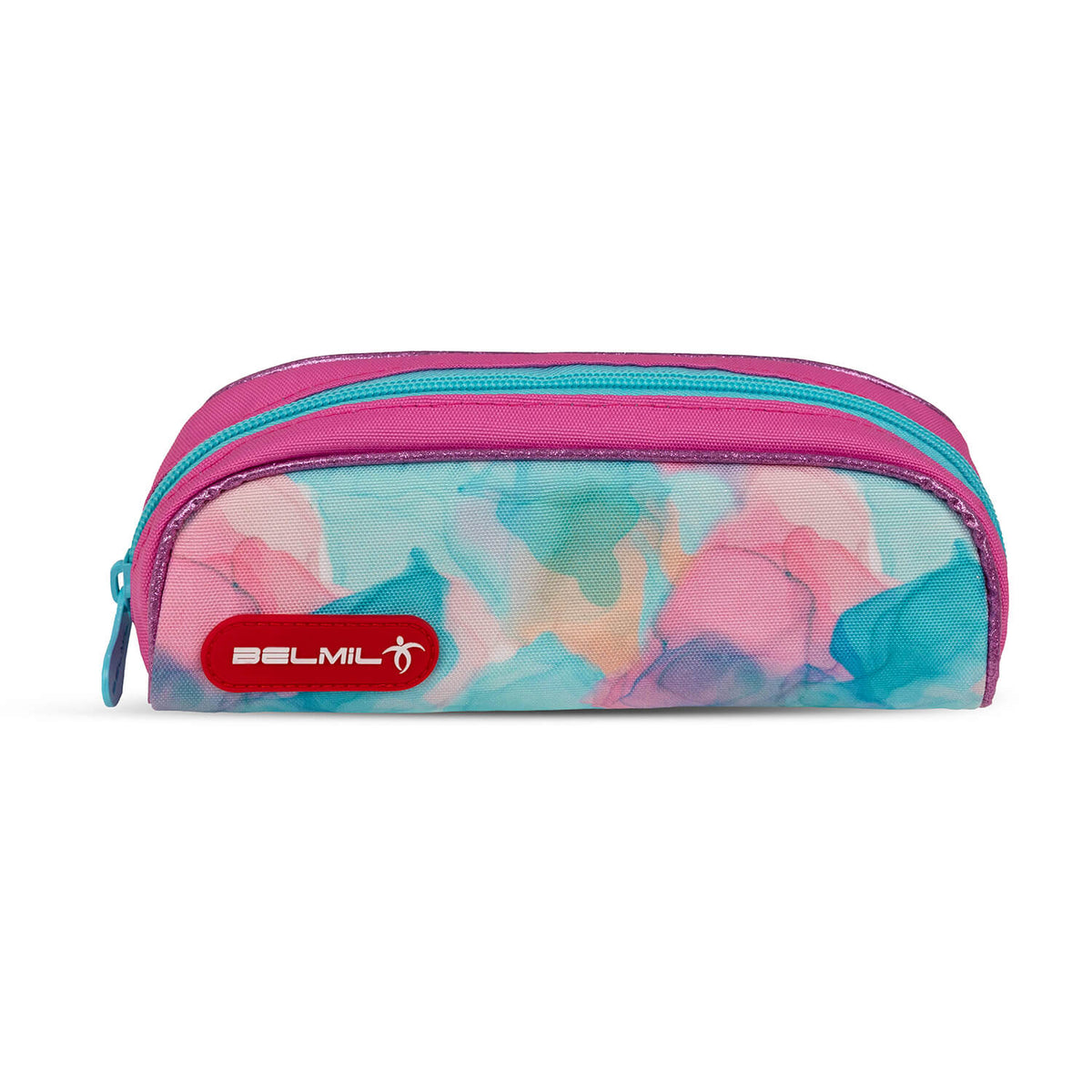 The complete Belmil Classy Plus Ergonomic School Bag Set for Girls “Aqua Rose” Design + Unicorn Raincoat – 6-Piece Back-Friendly Starter Set on display.