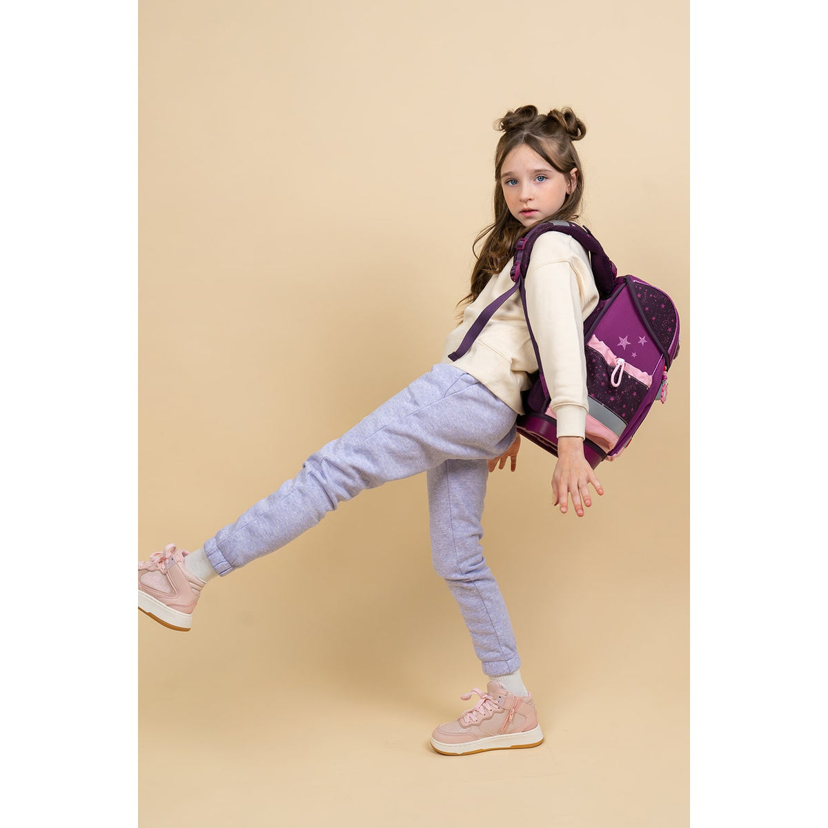The Belmil Classy Plus Magical Stars School Bag Set includes a stylish gym bag matching the ergonomic school bag.