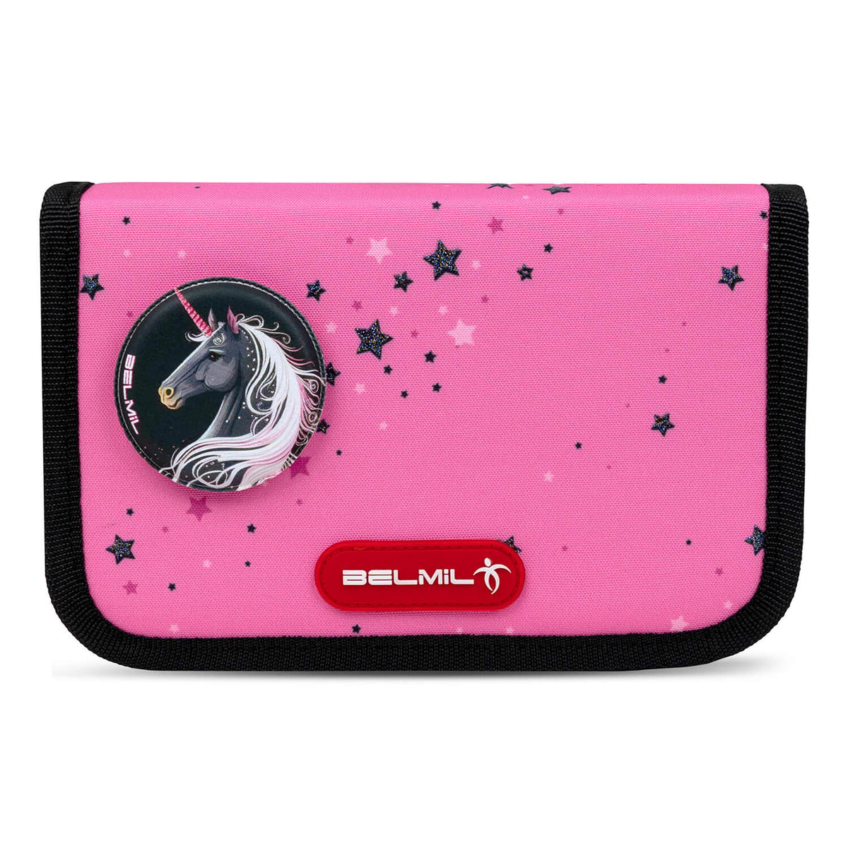 The chic pink and black design of the Belmil Classy Plus Ergonomic School Bag Set for Girls “Pink Black” Design + Unicorn Raincoat – 6-Piece Back-Friendly Starter Set.