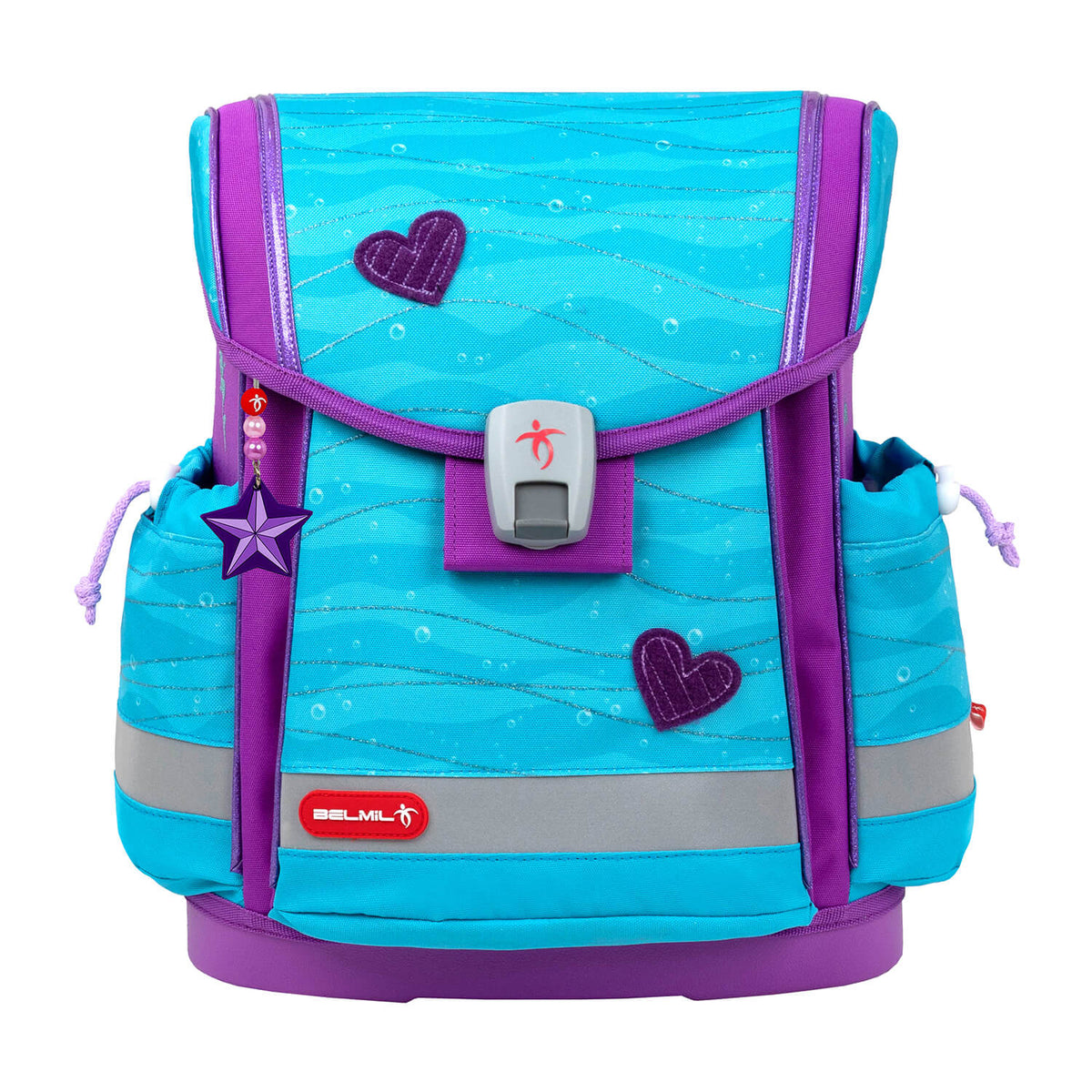 Fidlock magnetic buckle on the Belmil Classy Plus Ergonomic School Bag Set for Girls “Under The Sea” Design + Unicorn Raincoat – 6-Piece Back-Friendly Starter Set.