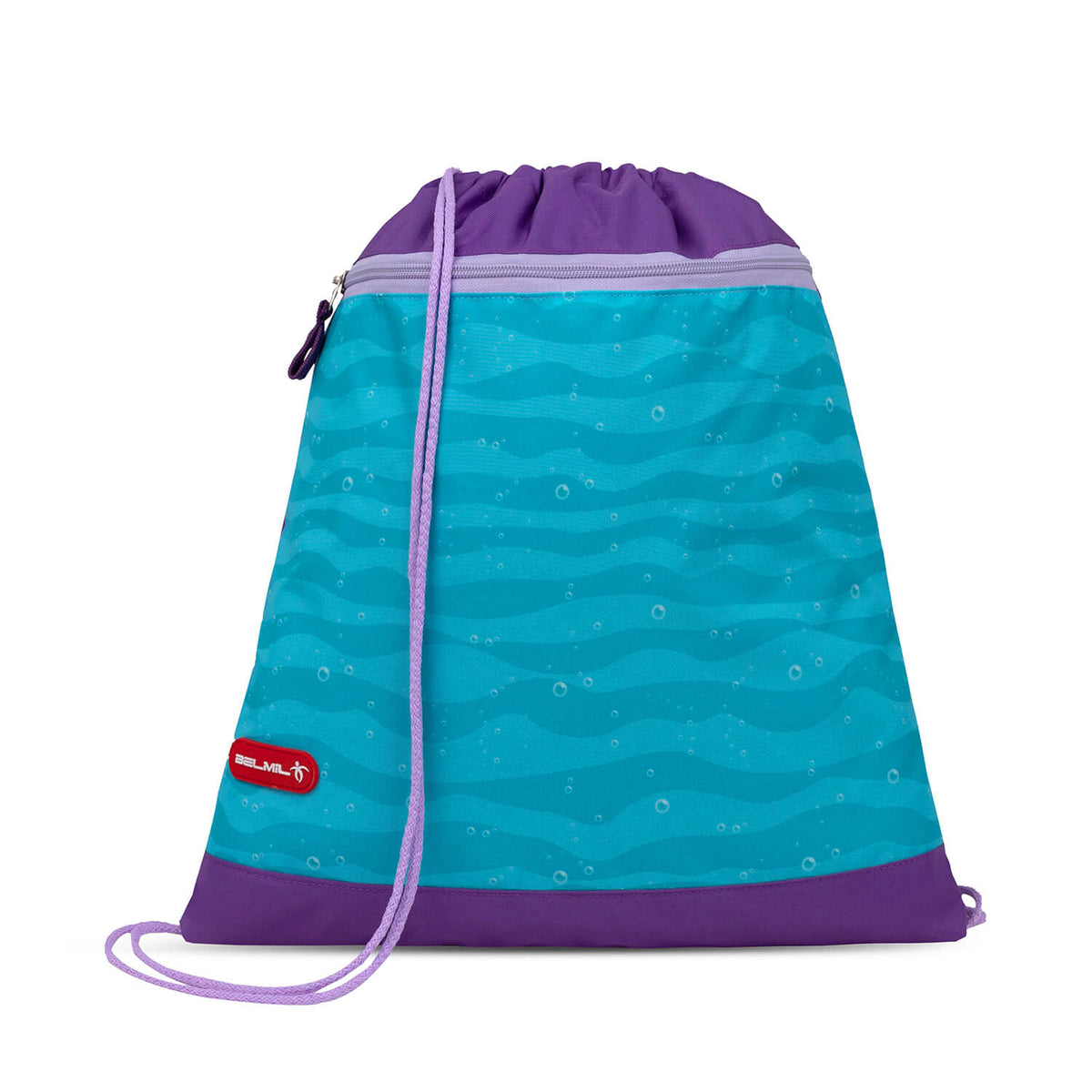 A vibrant turquoise and lavender design of the Belmil Classy Plus Ergonomic School Bag Set for Girls “Under The Sea” Design + Unicorn Raincoat – 6-Piece Back-Friendly Starter Set.
