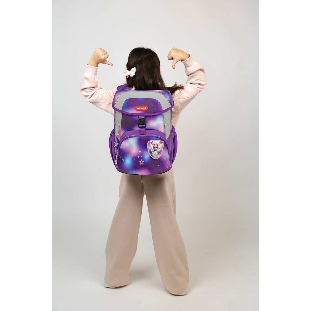 Close-up view of the Ergonomic School Bag Set for Girls – Belmil Maxi Shining Fairy schoolbag set 5 pcs showing the ergonomic back support.