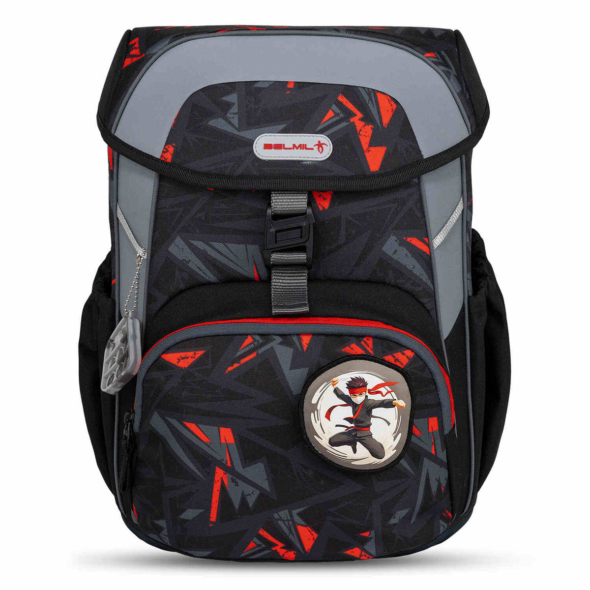 Close-up of the Maxi Ninja Game schoolbag featuring an ergonomic design and vibrant colors, part of the Ergonomic School Bag Set for Boys – Belmil Maxi Ninja Game schoolbag set 5 pcs.