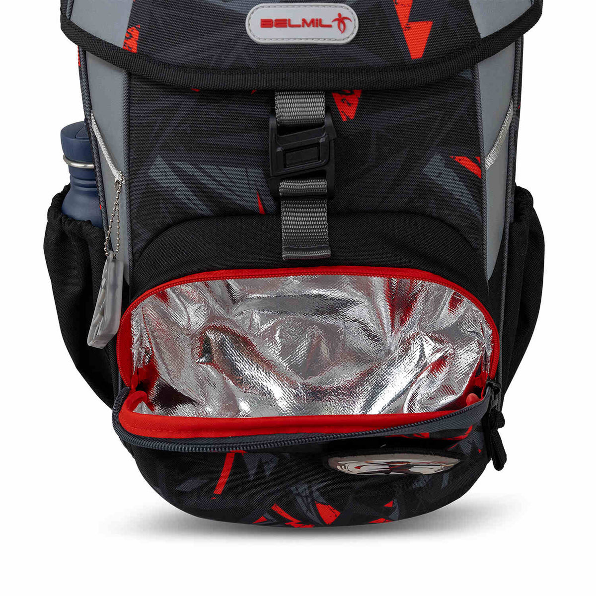 Detailed close-up of the buckles on the Maxi Ninja Game schoolbag, emphasizing the durable construction of the Ergonomic School Bag Set for Boys – Belmil Maxi Ninja Game schoolbag set 5 pcs.