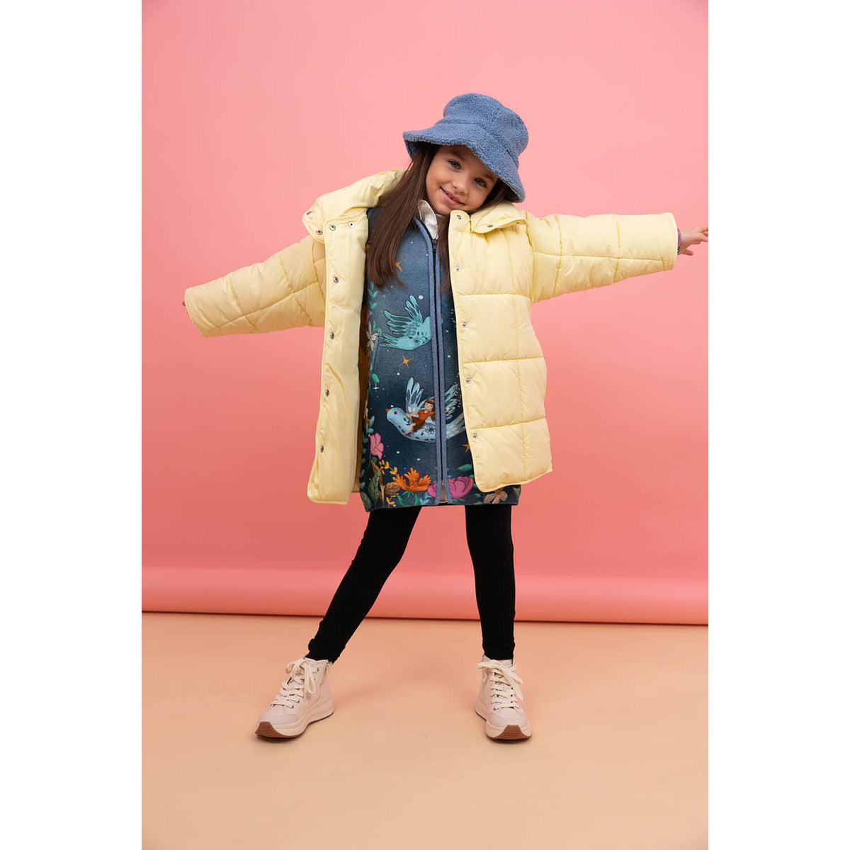 Belmil by Baika Premium Girls’ Cardigan-Coat – “Dreams” Design for Transitional Weather, capturing imaginative scenes of a lake and nature.
