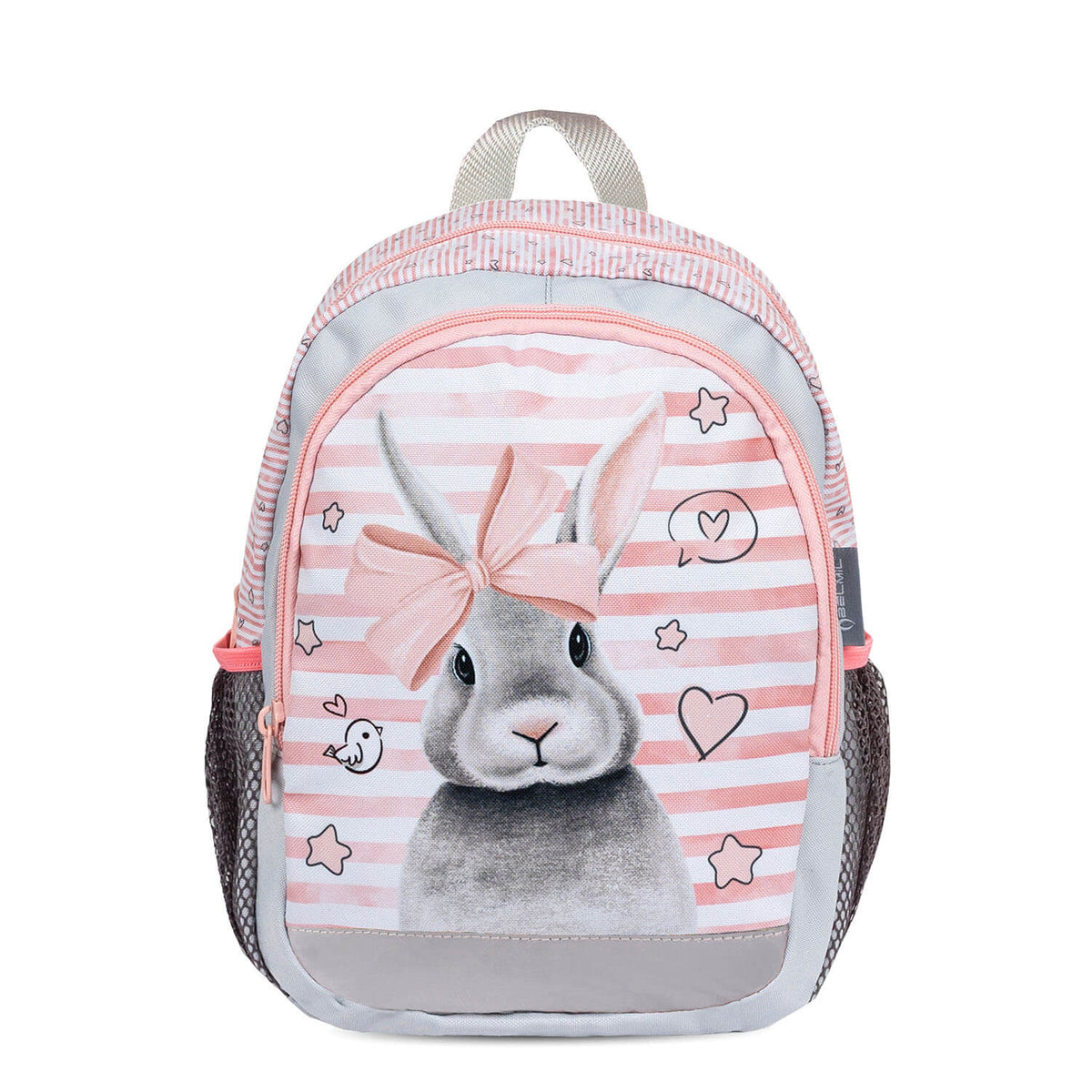 Kiddy Plus Sweet Bunny Kindergarten Bag with vibrant colors and cute bunny print, perfect for preschoolers aged 3-6.