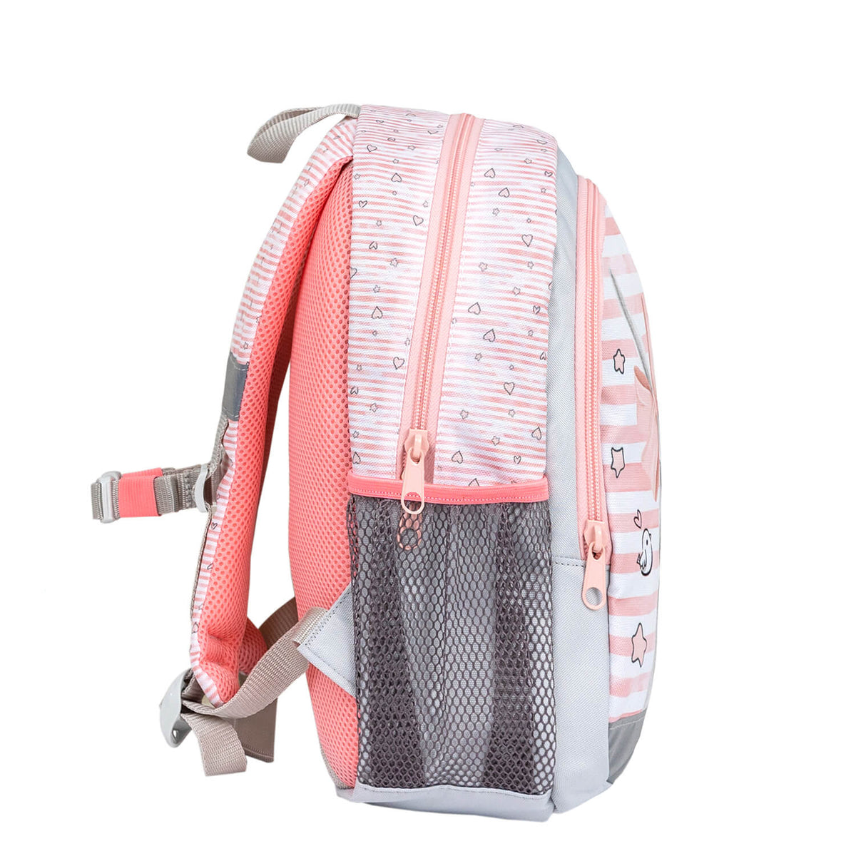 Kiddy Plus Sweet Bunny Kindergarten Bag featuring a foam back panel for comfort and a chest strap for support.