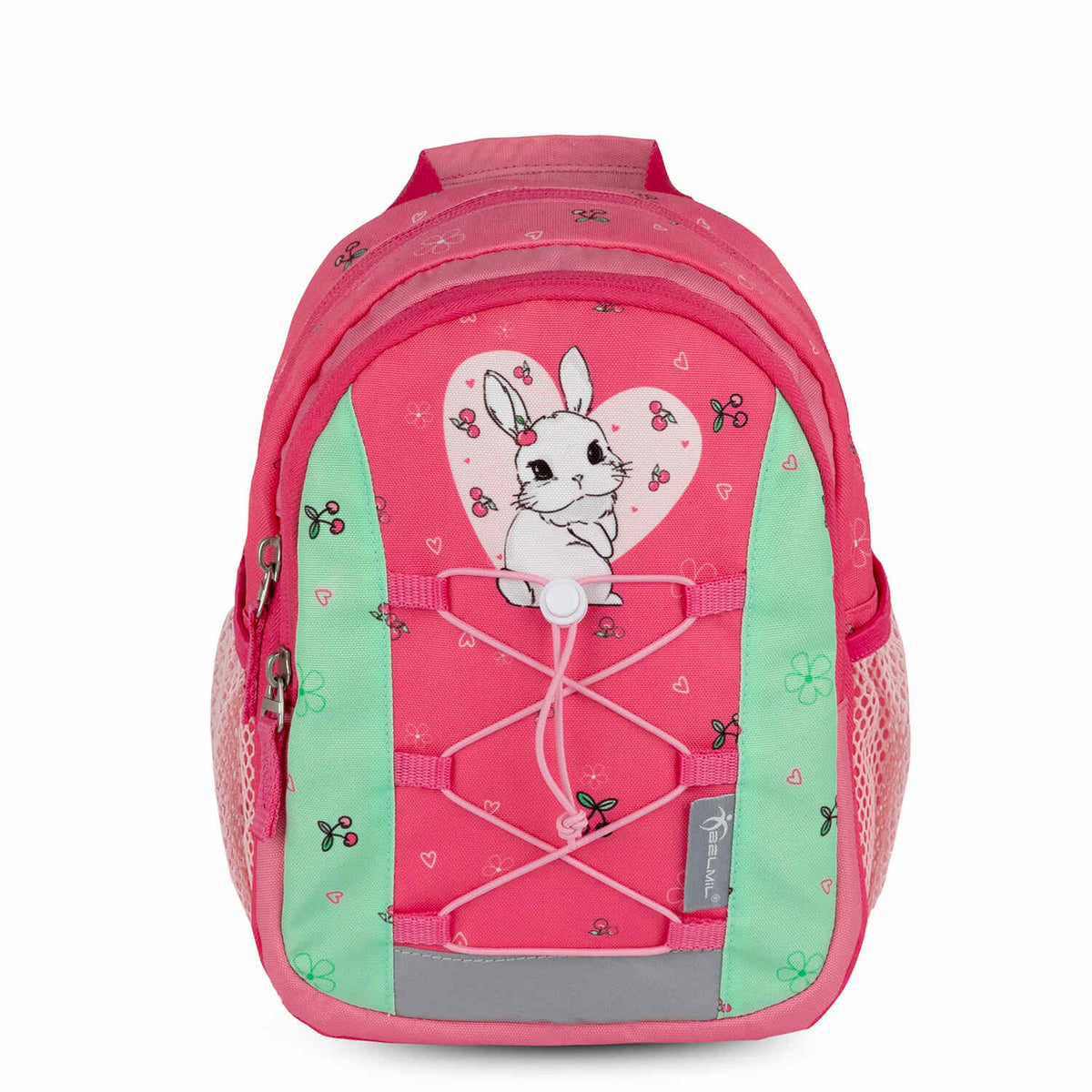 Colorful Belmil Mini Kiddy Sweet Bunny Cherry Kindergarten Bag featuring cute bunny motifs and adjustable shoulder straps.