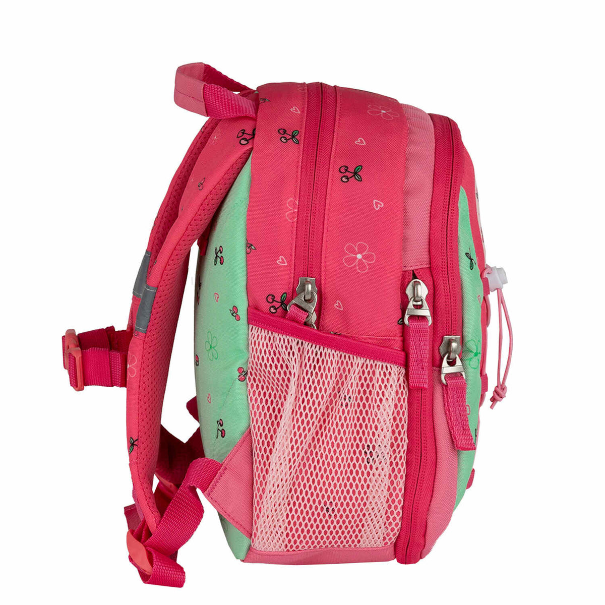 Child-friendly zippers on the Belmil Mini Kiddy Sweet Bunny Cherry Kindergarten Bag designed for easy access by little hands.