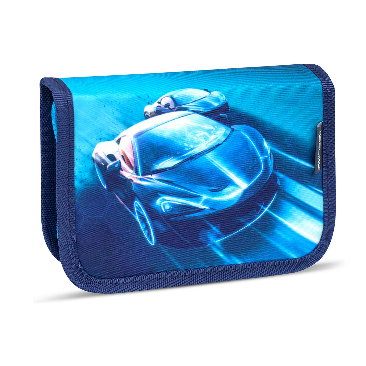 Close-up of the Fidlock magnetic buckle on the Belmil Compact Ergonomic School Bag Set “Racing Blue Neon” Design + Dinosaur Raincoat – 5-Piece Set for Boys for easy access.